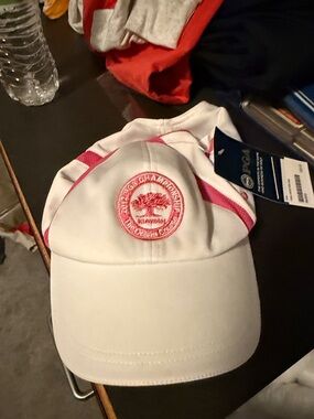 Women's White and Pink Baseball Cap with Embroidered Crest